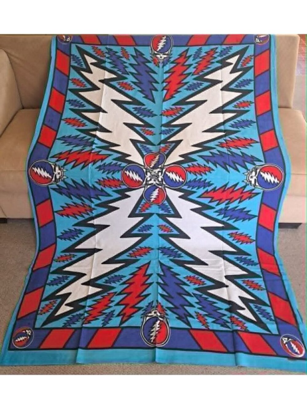 New Lightning Bolt Blue Grateful Dead Wall Decor Gift Tapestry 86x54 NIP Skulls